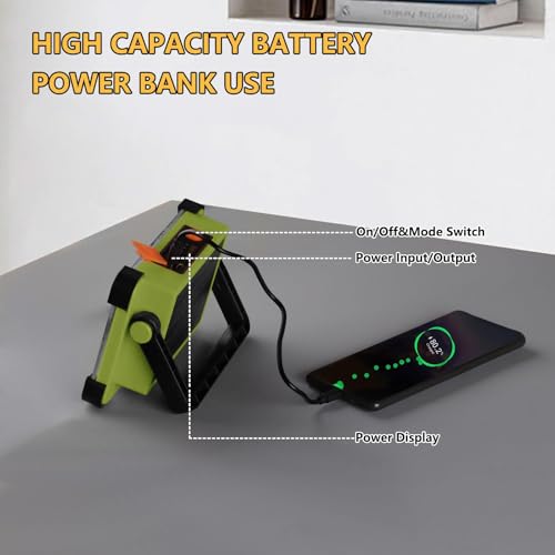 120W Solar Rechargeable Work Light, 144 LED Portable Flood Light with Stand, IP66 Waterproof 4 Modes LED Job Site Lighting Flashlights for Mechanic Camping Fishing Car Repair - color: Green