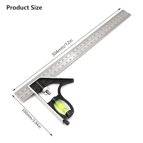 12-Inch Combination Square, Multi-Function Tool with Stainless Steel Blade and Bubble Level, Precision Marking for 45/90 Degrees, Ideal for Carpenters and Woodworking