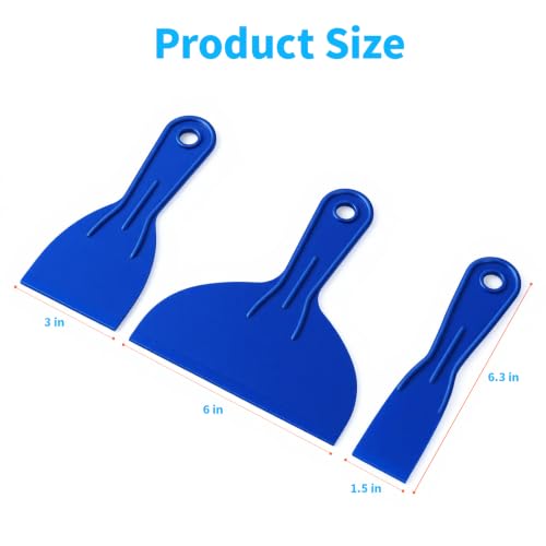 Plastic Putty Knife Set - 3Pcs Blue Plastic Scraper Tool, 1.5"/3"/6" Sizes Spackle Knife for Spackling, Painting, Drywall, Arts and Crafts, Tile Jobs, Tamale Making - color: Blue