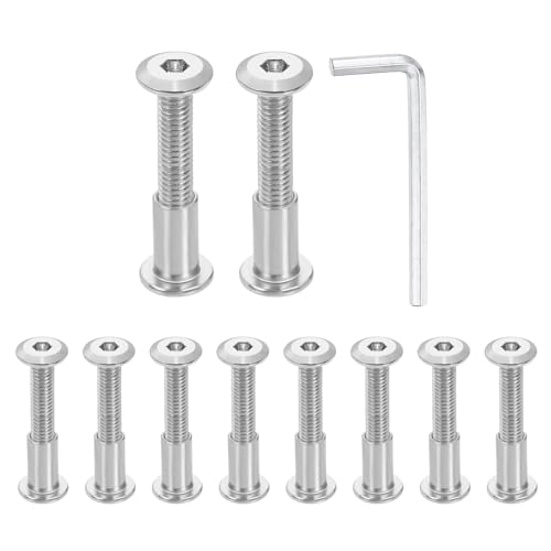 HARFINGTON 10 Set M6x40mm Hex Drive Socket Cap Bolt and M6x15mm Nuts with M4 Hex Wrench, Furniture Connector Bolts and Screws for Furniture Countersunk Belt, Silver - size: M6x40mm, M6x15mm