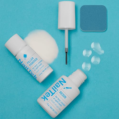 Nail Tek Nail Repair Kit for Torn, Cracked & Split Damaged Nails – Strengthener with Resin, Filler Powder & Buffer, Manicure Care Set, 1 Pack - color: Blue