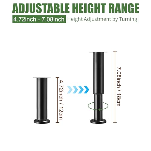 Furniture Legs Metal Adjustable 4 Pcs 4.72-7.08 inch, Adjustable Cabinet Legs for Sofa/Bed/Chair/Dresser/Table, Bed Center Slat Support Legs, Black - size: 4.72-7.08" (4pcs)