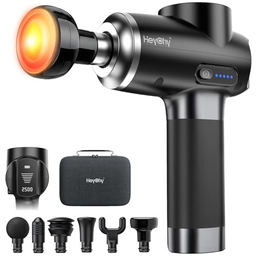 HEYCHY Massage Gun Deep Tissue, 6 Heads Muscle Massager Heat Therapy - color: Gloss Black