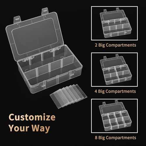 QUEFE Bead Organizer Box 2 Pack 8 Grid Plastic Tackle Box Storage Dividers - size: 2pcs