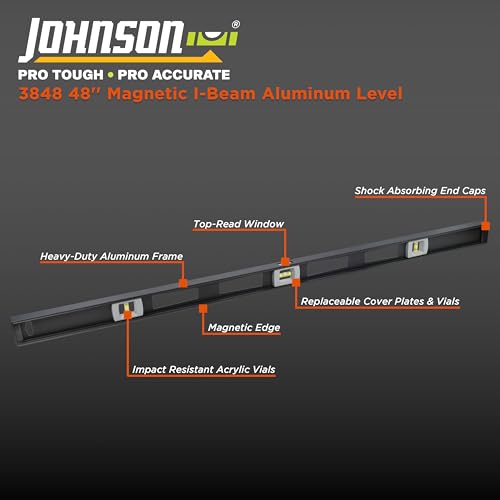 Johnson Level & Tool 3848 Magnetic Professional Aluminum, 48", Black, 1 Level - size: 48 Inch