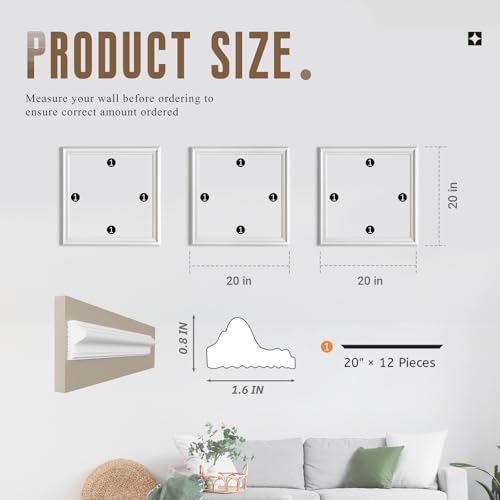 Peel and Stick Wall Molding Kit, Accent Wall Panels for Interior Wall Decor with Double-Sided Tape, 3 Set Pre-Cut PS Wainscoting Panels (20 * 20 in) - size: 20x20, style: T40-2