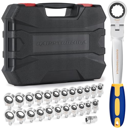haisstronica 24 in 1 Flex-Head Ratcheting Wrench Set, Metric and SAE - size: Metric&SAE-24 in 1