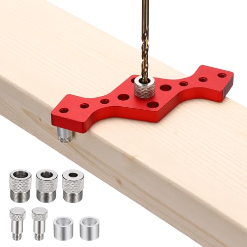 HARFINGTON Floating Shelf Bracket Dowel Jig Kit, Aluminum Alloy Self Centering Straight Punching Hole Drill Guide, DIY Woodworking Tool Doweling Jig for Shelves Cabinet Furniture, Red - color: Red
