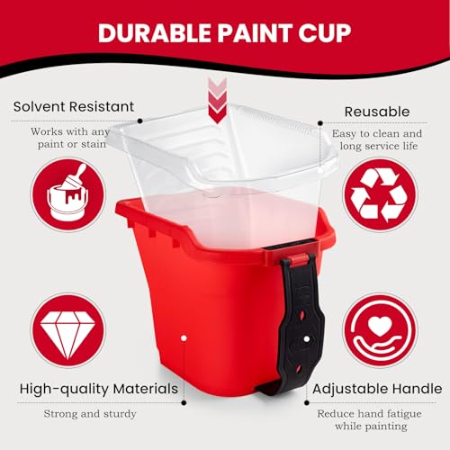 Mister Rui Paint Brushes Paint Cup with Hand Held Paint Bucket Liner & Lid - size: 1PCS, 2" Short, Red Paint Cup