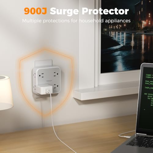 TESSAN PD 20W Surge Protector Outlet Extender with 8 Outlets Wall Charger - color: Grey, size: 1 USB-A+2 USB-C