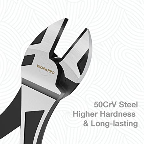 WORKPRO 7-Inch Diagonal Pliers in CRV Steel for Cutting Wires, Bi-material Handle Comfort Grip - size: 7-inch
