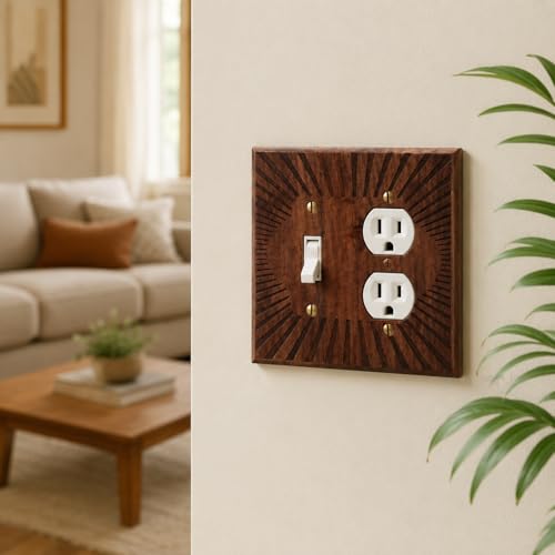 DoubleFill 4 Pcs Walnut Wood Switch Cover,14 * 14.2cm,1 Toggle 1 Duplex - color: 1 Toggle 1 Duplex, size: 14.2 x 14 cm