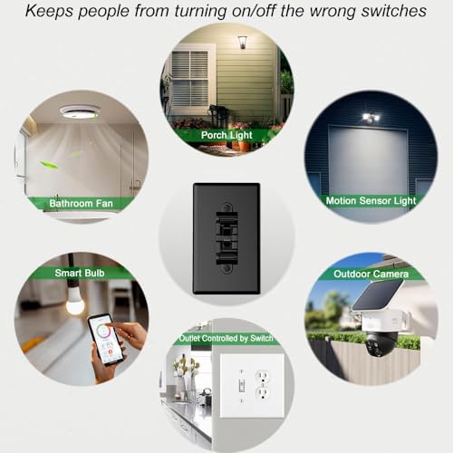 Light Switch Guard 4PK Black, Child Proof Toggle Cover, Keeps Lights ON/Off - color: Black