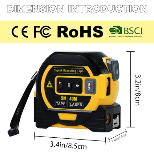 3 in 1 Digital Laser Tape Measure | Laser Level Crosshairs | 130ft/40m LCD | Laser distance measure+tape in one tool.130ft range, 16ft AutoLock, crosshairs, backlit display. Units: ft/in/m/mm/fractions. - color: Yellow/131FT/40meter