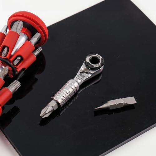 711L Mini Ratchet Wrench TG - One of the World's Smallest 1/4" EDC Ratchet Wrench For Tight Spaces - Stainless Steel - For Double-ended Bits - style: Mini Ratchet TG