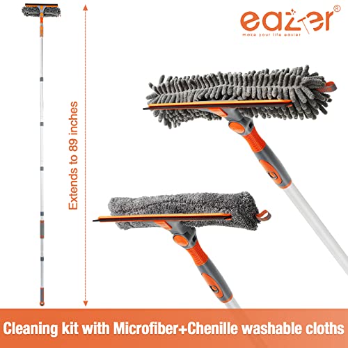Eazer 89'' Squeegee Window Cleaner 2 in 1 Rotatable Window Cleaning Tool Kit with Extension Pole, Window Washing Equipment with Bendable Head for Indoor/Outdoor Window and Car Glass - size: 89inch