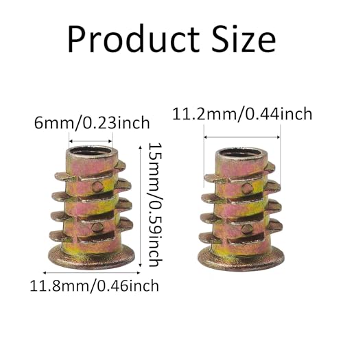 50PCS M6*15mm Threaded Insert Nuts Zinc Alloy Hex Socket Drive Furniture Screw-in Bolt Fastener Connector for Wood Furniture Assortment with Hex Spanner - size: M6x15mm