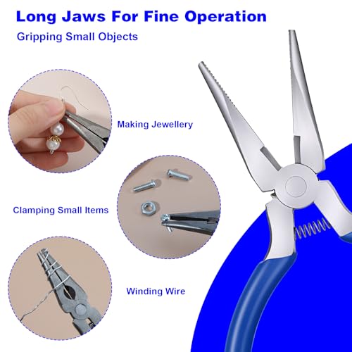 15 Pcs Mini Needle Nose Pliers, 4.7" Spring Loaded Thin Needle Nose Plier Small Plier with Wire Cutters for DIY Crafts Jewelry Making Tiny Project