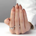 Nude Almond Press on Nails Medium Short, French Fake Nails with Unique Elegant Shaped Burgundy French Tip Design, Glossy Finish Acrylic Nails, Natural Reusable Glue on Nails - color: 29-French Allure