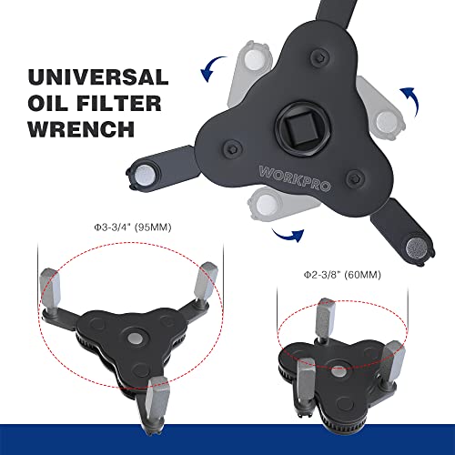 WORKPRO Universal Oil Filter Wrench Adjustable (2-3/8 to 3-3/4"), Magnetic Oil Filter Removal Tool, Oil Filter Change Set, Ideal for Engine Filters, Conduit, & Fittings…