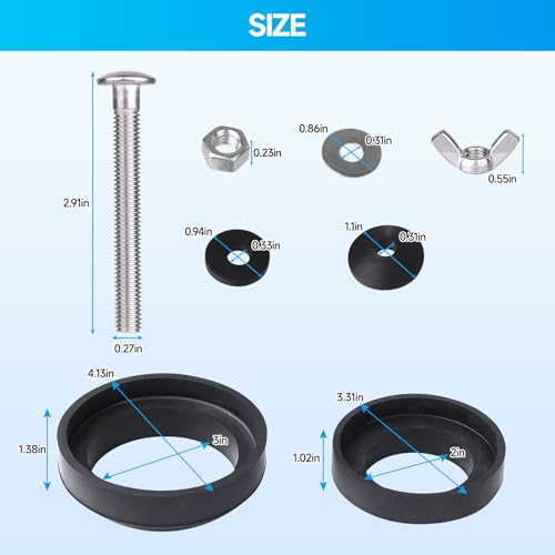 Toilet Tank to Bowl Bolt & Gasket Kit, 304 Stainless Steel Bolts, High-Density Foam Rubber Gasket, Compatible with 2-Inch and 3-Inch Seals, Easy Installation for Leak and Loose Connection Repairs - style: Universal Gasket Kit with 2 Sets Bolts