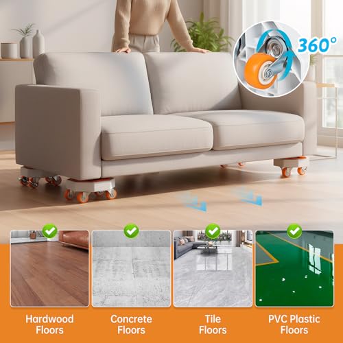 Furniture Dolly, Furniture Movers Sliders with 360° Rotatable Rubber Universal Wheels, Furniture Lifter Mover Tool Set for Moving Sofa, Refrigerator, Bed, Cabinet (Max Load 880 lbs)