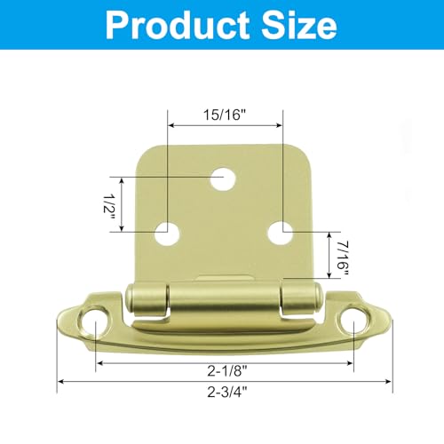 4-Pack (2 Pair) Gold Self-Closing Cabinet Hinges | 1/2" Variable Overlay, Semi-Concealed Face Frame, Flush Mount for Kitchen/Bath Cabinets, Door Bumpers & Upgraded Screws - color: Gold