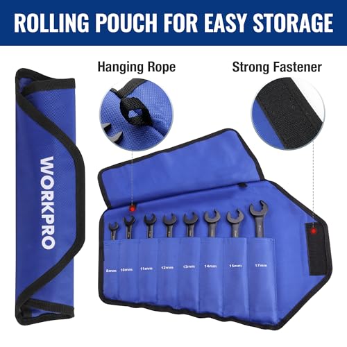 WORKPRO 8-piece Anti-Slip Ratcheting Wrench Set with Quick-Slide Open End - style: Metric + Quick Release