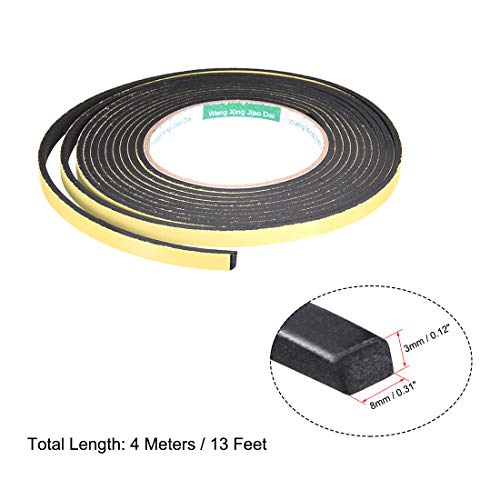 uxcell Sealing Foam Tape 8mm Wide 3mm Thick 4m/13ft Long, Self Adhesive Weather Strip for Window Door Insulation, Pack of 2 - size: 8mmx3mmx4m