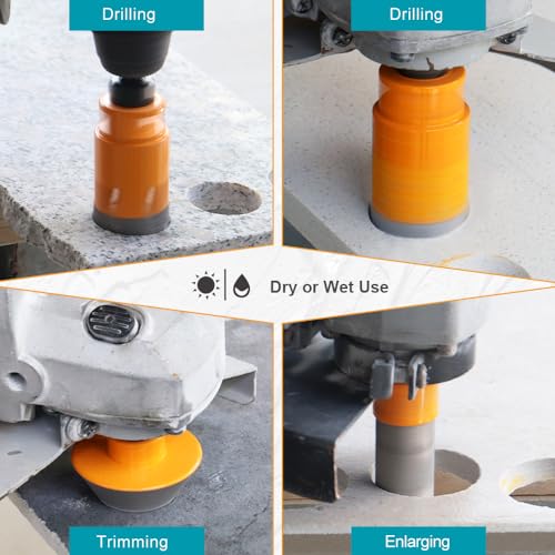 Tile Hole Saw Kit 13pcs - 6/6/8/19/25/35/50/75/102mm Diamond Core Drill Bits, 4/5 Inch Milling Bit + 2 Inch Chamfer Bit + Adapter + 4.5 Inch Grinding & Cutting Disc for Tile Marble Granite - size: Set 2