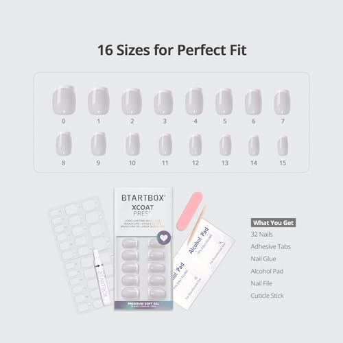 BTArtbox Press On Nails, Classic French, Short Square, White Nude, 30Ct - color: A-Classic French