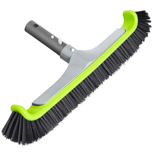 Sepetrel Pool Brush Head for Cleaning Pool Walls,Heavy Duty Inground/Above Ground Aluminum Swimming Pool Scrub Brushes with Curved Ends - size: 17.5" Upgraded