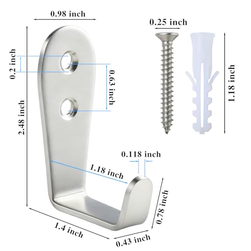 8 Pcs Stainless Steel Hooks for Hanging, Heavy Duty Hook, Wall Hooks Key Holder Wall Mount Hanger Coat Hook Garage Storage Screw Utility Hooks (Silver) - color: Silver