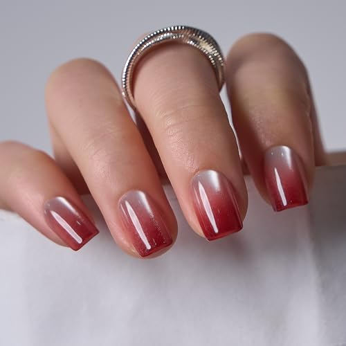 CurvLife Short Square Ombre Cat Eye Press On Nails, Obsidian Fade Black - color: Champagne Dusk