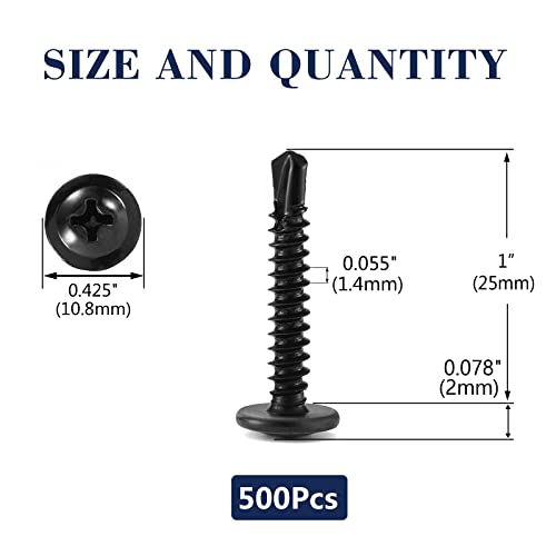 #8 x 1 Sheet Metal Screws 500PCS 410 Stainless Steel Truss Head Fast Self Tapping Screws Black Oxide by SG TZH - color: Black, size: #8 x 1"