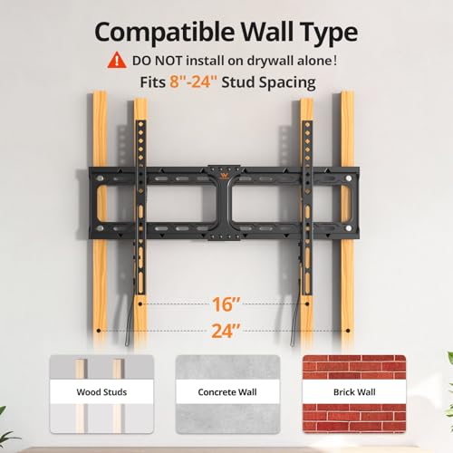 IWORKBOARD Fixed Low Profile TV Wall Mount Bracket for 65 75 inch TVs - size: For 37" to 90" TVs, 24" Studs
