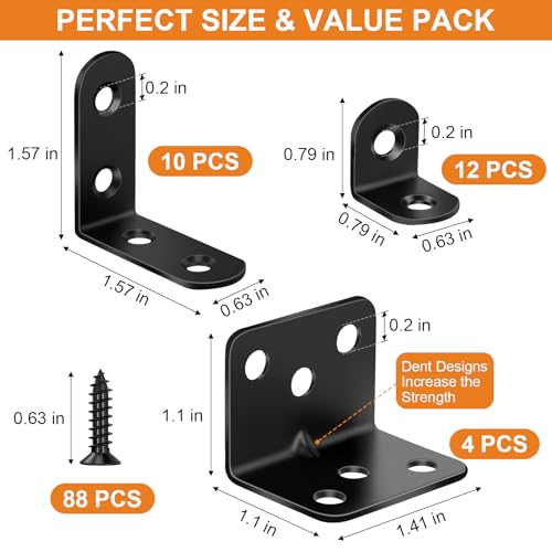 26 Pack L Bracket Corner Brace Kit, 3 Sizes Stainless Steel Corner Bracket - size: 26 Pack-3 Sizes