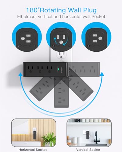 Surge Protector Outlet Extender Rotating Plug, 9 AC Multi Plug Outlet,Black - color: Black, size: 9AC, 1 Pack