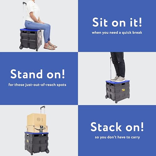 dbest Products Quik Cart Standard Collapsible Rolling Crate - Blue Lid - color: Black, Blue, style: Standard