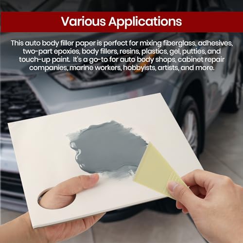 Calvana Clean Mixing Disposable Paper Kit for Body Fillers, Fiberglass, Resins, Putties, Touch-Up Paint, Includes 2 Scratch Repair Putties, Plastic Scraper, Gloves, 8.27 x 9.84 in, 80 Sheets Total - size: 2Pack+2Set Mixing Board