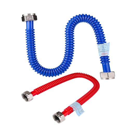 2 Pack, Upgrade Hot & Cold Water Heater Hose, 1" FIP x 1" FIP x 24 in Length Stainless Steel Corrugated Water Line Connector For Water Softener Tanks, Rubber Coating Red & Blue - size: red+blue 1"Fx1"F, 24"L(0.7"ID)