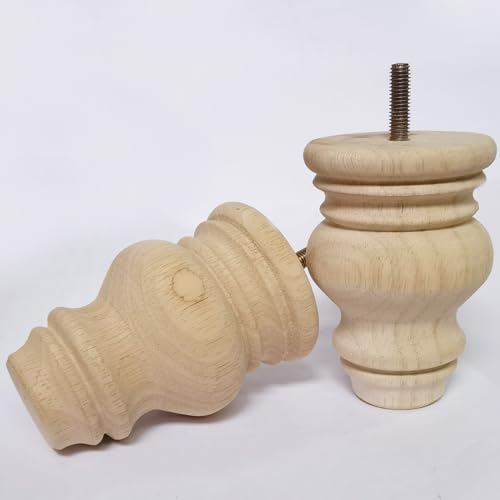 4 Inch Wooden Furniture Legs, Solid Wood Unpainted Replacement Furniture Legs, Ottoman/Loveseat Replacement Legs, Cabinet Legs/Desk/Sofa/Bookcase Round Bun Feet Set of 4 (4 Inch B) - size: 4 Inch B