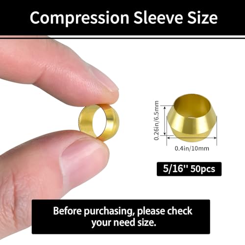 MuHize 50 Pcs Brass Compression Fitting, 5/16" Tube OD Sleeves Ferrules - color: 50 pcs, size: 5/16 Inch