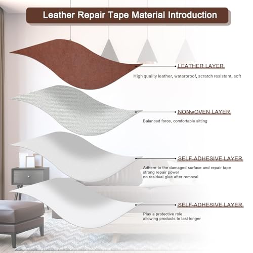 JDLUGH Leather Repair Patch Tape, Leather Repair kit 15x60 Inch, Brown - color: Brown, size: 15x60 Inch