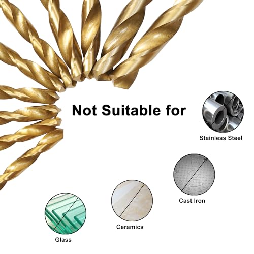 230 Pcs Drill Bit Set(1/16“-1/2”), 135° Tip Titanium Coated High Speed Steel, Twist Drill Bit Kit for Iron, Aluminum Alloy, Copper, Wood, Plastic, with Hard Storage - style: TD-230-pcs