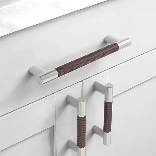 Brown & Nickel Knurled Cabinet Handles Kitchen Pulls 5 Inch 10 Pack - color: Brown and Nickel, size: 5" Hole Center