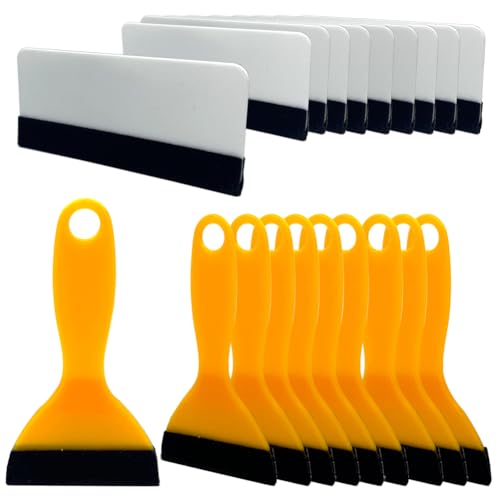 Black Felt Edge Squeegee Tool,Car Vinyl Film Wrapping Decal Glass Window Tint,Wallpaper Sticker Installation Spatula, Patching Putty Paint Flexible Small Plastic Scraper(Yellow 10Pcs,White 10Pcs) - size: Yellow 10PCS,White 10PCS