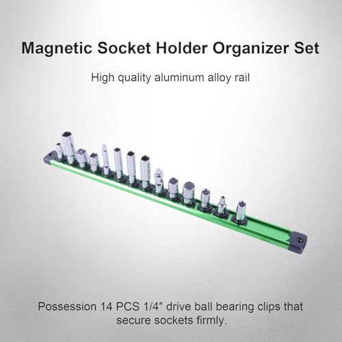 Magnetic Socket Holder Organizer Set - color: Green, size: 1/4