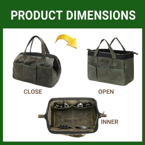 13-inch Tool Bag, Heavy Duty Wide Mouth Water-Resistant Tool Bag, Tool Tote with Handle for Tools, Wrenches, Screwdrivers (13 X 7 X 9 inch) | ArmyGreen - color: ArmyGreen, size: 13 Inch