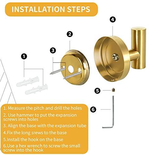 Vuzvuv Brushed Gold Stainless Steel Towel Hooks (2-Pack) | SUS304, Waterproof, Heavy Duty, Coat Robe Holder, Hooks for Bathroom Kitchen Hotel - color: Gold Wall Mounted